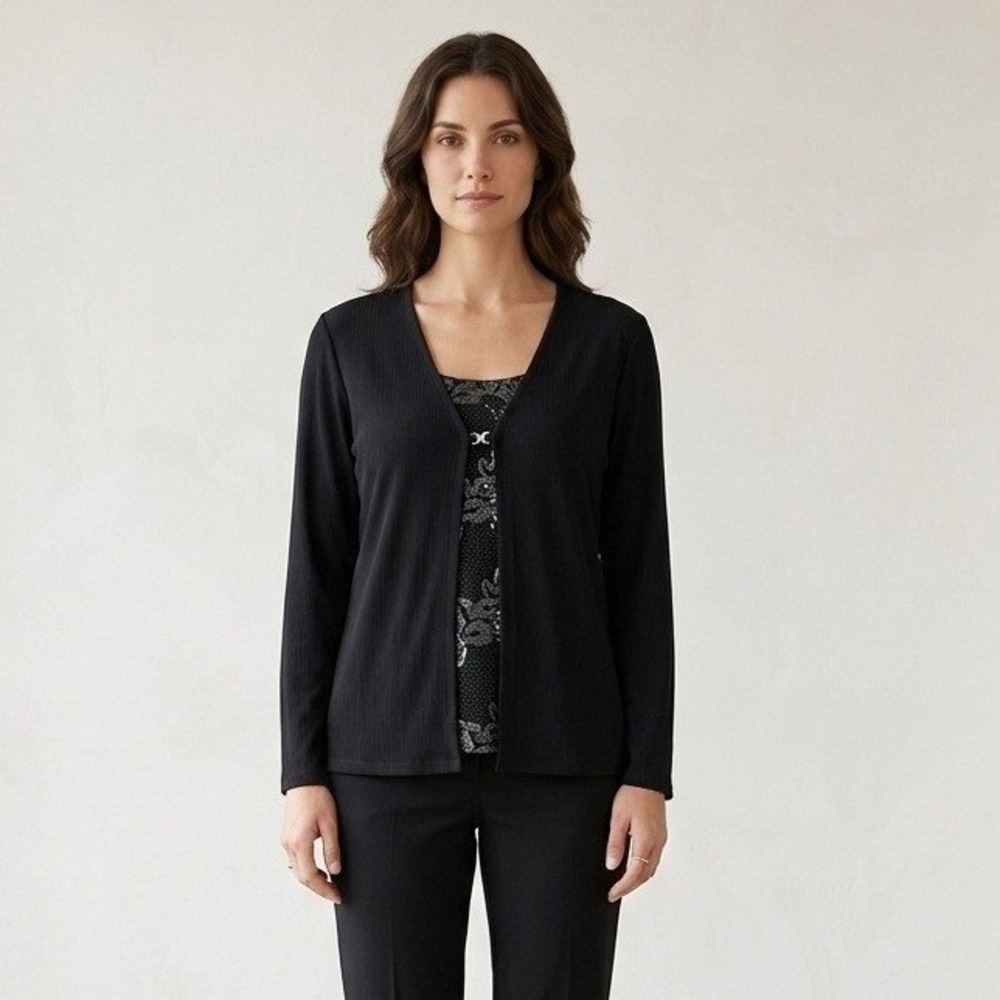 Kathie Lee Collection Blouse Womens Sz XL Stretch Layered Embroidered Goth Black